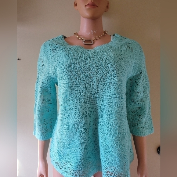 Soft  surroundings Turquoise crochet blouse size medium. - Picture 2 of 10
